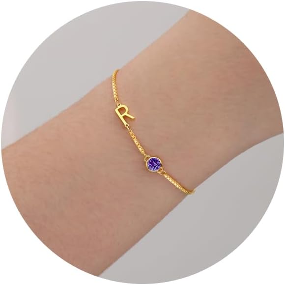 Valentins Day Gifts for Her, Birthstone Bracelets for Women Birthday Gifts for Teens Initial Bracelet Trendy Letter A-Z Dainty Bracelet 21st 30th Mom Birthday Gift Birthstone Jewelry