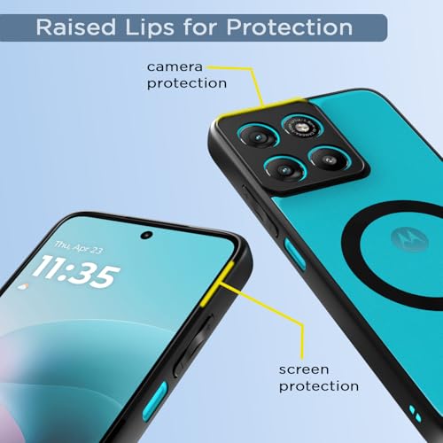 Image of Amazon Basics Back Cover for Motorola Moto G67 Power 5G / G57 Power 5G Compatible with Mag-Safe | Shockproof Design | Hard Transparent Back Case (Black Mag-Safe)
