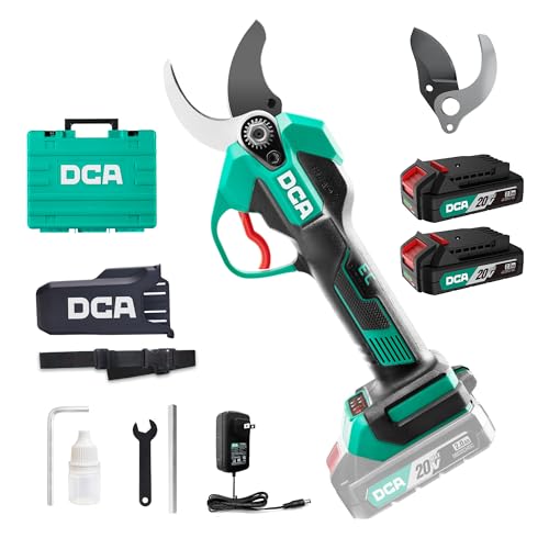 DCA Brushless 20V Battery Powered Electric Pruning Shears Cordless, 1.4" Power Pruner with SK5 High Carbon Steel Blade & 2 * 2.0Ah Batteries, Professional Tree Branch Cutter for Yard Garden