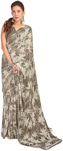 SIRIL Women's Georgette Floral Printed Saree With Unstitched Blouse Piece (3671S2585_Dusty Beige)