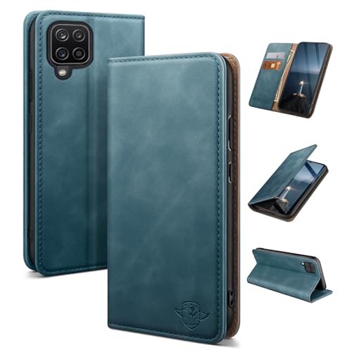 Étui pour Samsung A12 en cuir haute qualité élégant clapet bleu magnétique
