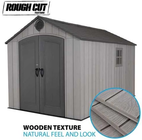 Lifetime 60353 10x8 FT Outdoor Storage Shed, Large Garden Tool Metal Shed with Sloping Roof and Double Lockable Door and Window