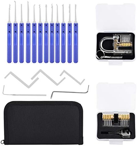 Diyife Lock Pick Set, [26 Pieces] [Updated Version] Premium Practice Lock Picking Tools with 2 Transparent Training Padlock for Lockpicking,Guide for Beginner and Locksmith Training(Blue)