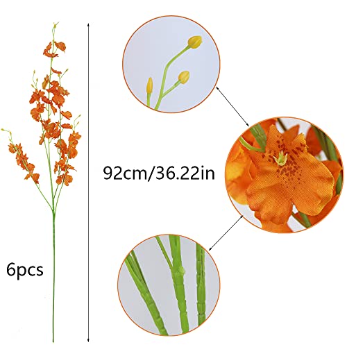Ferial Artificial Orchids Flowers Bouquet Realistic Orchids Silk Bulk, 6Pcs Faux Flowers Flowers Fake Orange Orchids Long Stem For Indoor Outdoor Wedding Home Office Decoration #TOP1