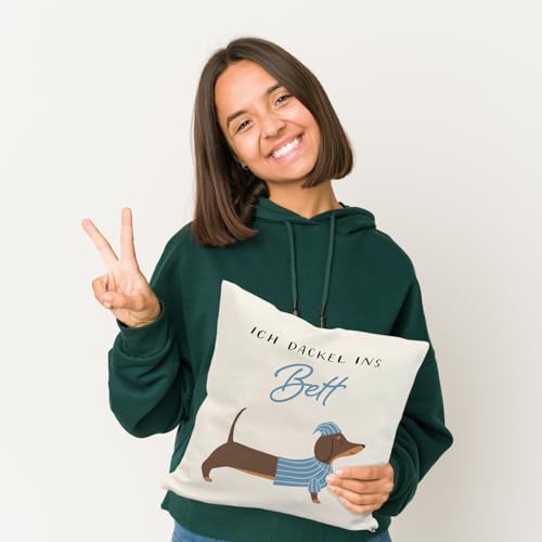 speecheese Dackel mit Pyjama Kissen mit Spruch Ich dackel ins Bett Hund Schlafen Schlafmütze SchlafKissen Relax Schlafanzug Pyjamaparty