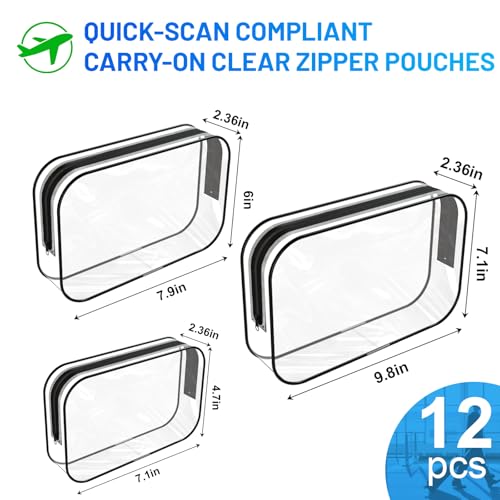 12 PCS Clear Makeup Bag for Women with Zipper, TSA Approved Toiletry Pouch, Cosmetic Bag Bulk for Travel Organizer Diaper, Toy, Gift (Black)2