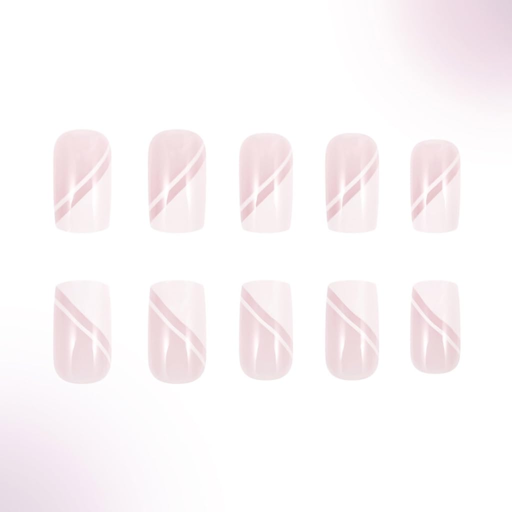 24 Pcs Glossy Simple Full Covers Stick on Nails Pinks White False Nails Manicures Supplies