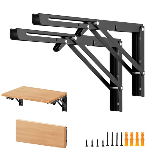 Home Expert Matte Black Folding Shelf Brackets, 14 Inch, 2