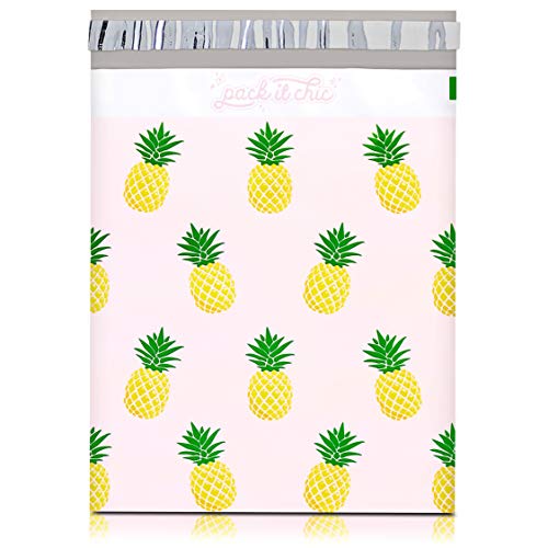 Pack It Chic - 10X13 (100 Pack) Tropical Pineapple Poly Mailer Envelope Plastic Custom Mailing & Shipping Bags - Self Seal