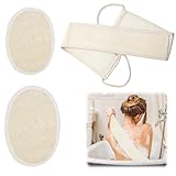 Juego combinado de exfoliante de espalda de lufa natural, correa de fregado de doble cara, 3 piezas, almohadillas de esponja de baño corporal de luffa natural
