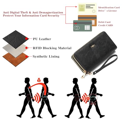 Image of RNIEGA Wallets for Women RFID Blocking Leather Women's Wallet Large Capacity Double Zip Wristlet Clutch | Credit Card Holder Ladies Phone Purse