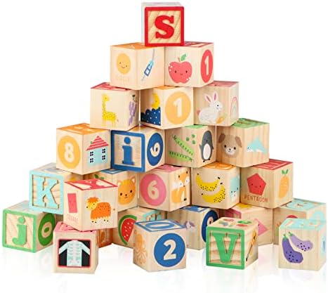 Wondertoys Wooden ABC Blocks Building Games Alphabet Letters Block Set Educational Toys for Kids 26 PCS