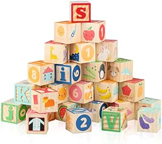 Wondertoys Wooden ABC Blocks Building Games Alphabet Letters Block Set Educational Toys for Kids 26 PCS
