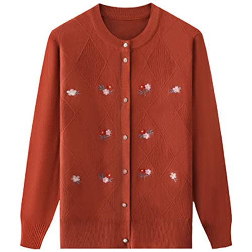 CBROOT Mediana Edad Mayores Jersey De Punto para Mujer - Chaqueta De Primavera Otoño Suéteres De Punto Camisas De Mujer Abrigo Moda Cardigan Tejer Bordado Suelto Suéter De La Abuela, Naranja, 3XL