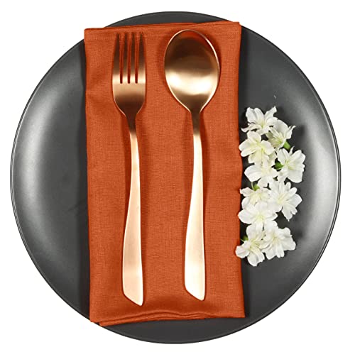 D’Moksha Homes 100% Pure Linen Bella Dinner Napkins, Natural Fabric European Flax, Cloth Napkin, Machine Washable, Handmade, Mitered Corners, Great Gift Choice, Rust Set of 4, 18 x 18 inch