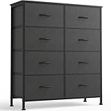 OLIXIS 8 Drawer Storage Dresser with Wood Top - Wide Fabric Chest Organizer for Bedroom, Closet, Living Room,Tower Cabinet, TV Stand, Hallway Entryway Furniture,Grey