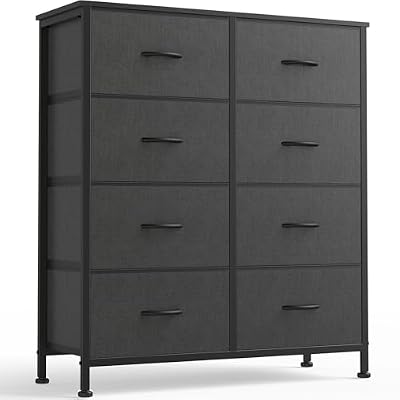 OLIXIS 8 Drawer Storage Dresser with Wood Top - Wide Fabric Chest Organizer for Bedroom, Closet, Living Room,Tower Cabinet, TV Stand, Hallway Entryway Furniture,Grey
