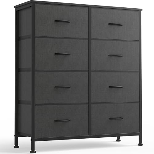 Image of OLIXIS 8 Drawer Storage Dresser with Wood Top - Wide Fabric Chest Organizer for Bedroom, Closet, Living Room,Tower Cabinet, TV Stand, Hallway Entryway Furniture,Grey