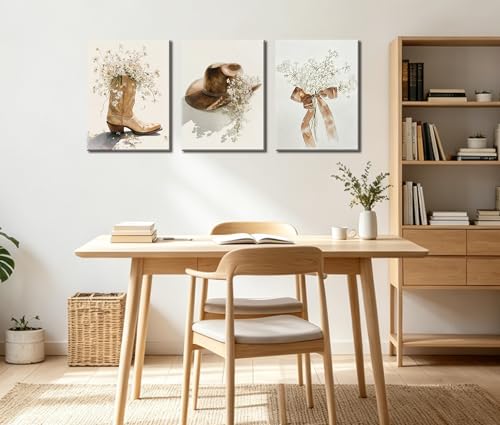 Image of Frimeeme Floral Cowgirl Boot and Cowboy Hat Canvas Wall Art,12x16 Inch