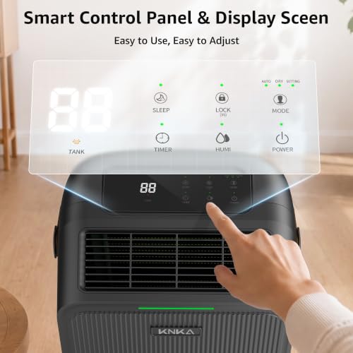 Image of KNKA 2500 Ft Max 34 Pints Dehumidifier for Basement with Drain Hose, Black | Dehumidifiers for Home, Bedroom, Bathroom, Large Room, Three Modes, Intelligent Humidity Control, Dry Clothes, 24HR Timer