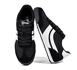 LUCKY STEP Women's Fashion Sneakers Thin Sole Lace up Tennis Shoes Lightweight Walking Running Gym Workout Classic Retro Footwear Anti Slip Trainers(Black,8 B(M) US)