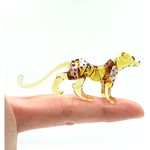 Sansukjai Rare Tiger Micro Tiny Figurines Hand Blown Glass Art Wild Animals Collectible Gift Home Décor (Multi-Amber) Cover