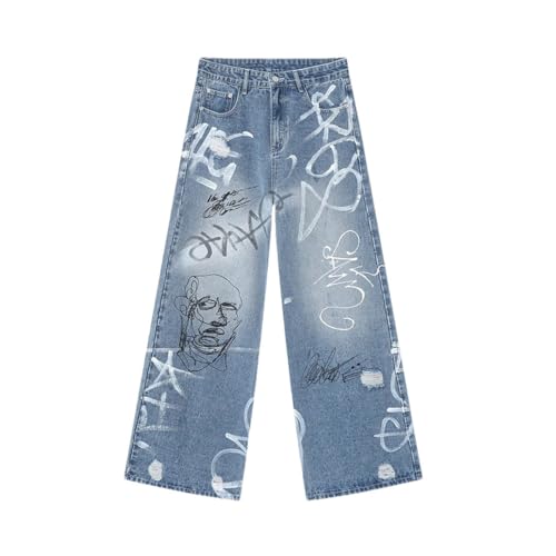 Men's Jeans Wear Graffiti Graffiti Straight Trousers Casual Loose Clothing