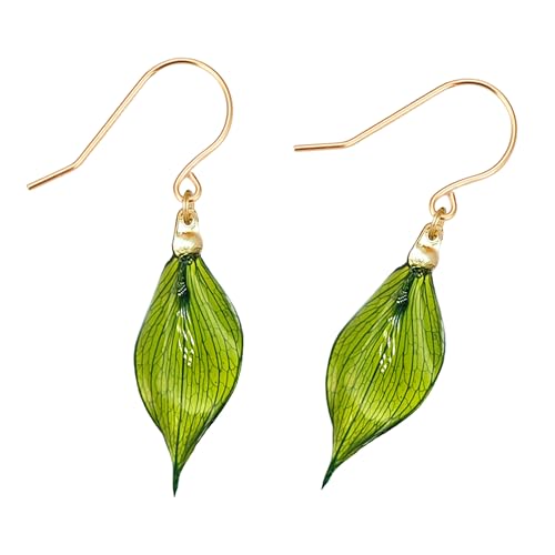 Real Green Leaf Hook Earrings | Eco-Friendly Resin Finish | 14k Gold Plated Nature-Inspired Jewelry | Unique Gift for Women