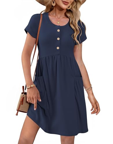 MOLERANI Summer Dresses for Women 2026 Casual Crew Neck Sundresses Short Sleeve Fashion Beach Vacation Dress with Pockets