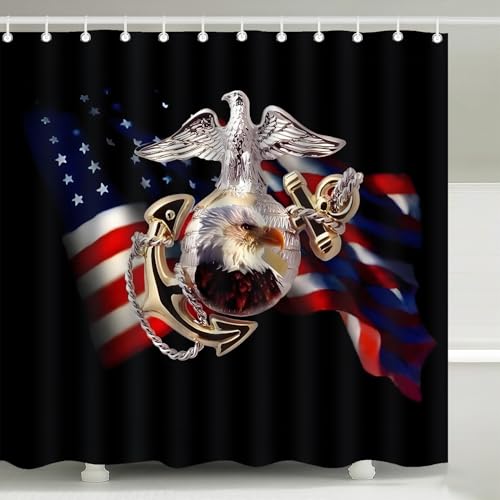 US Marine Corps American Pride Flag Shower Curtain with Hooks 72 x 72 Inch by Wknoon - Used condition - US$13.23