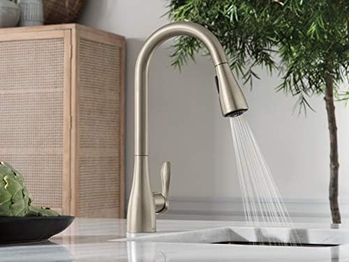 Moen Georgene Kitchen Faucet with water spraying from the pull-down head