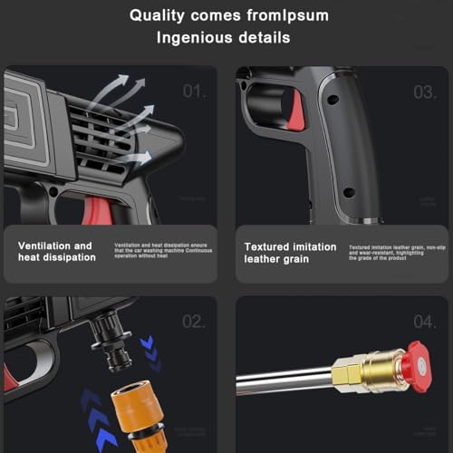 Battery operated pressure washer, 24 V 1500 Mah battery, with 6-in-1 nozzle, 5 m hose, for, watering plants, floor cleaning, pets, outdoor car cleaning tool (black) (Black-H) - Image 5