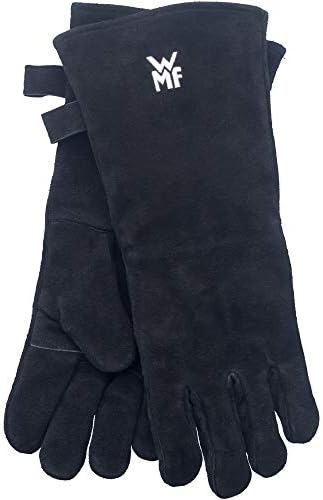 WMF BBQ - Grill Gloves, Par de Guantes para Barbacoa , Cuero Negro, Guantes Resistentes al Calor, Guantes para Horno Extra Largos, Tamaño Práctico (40 cm)