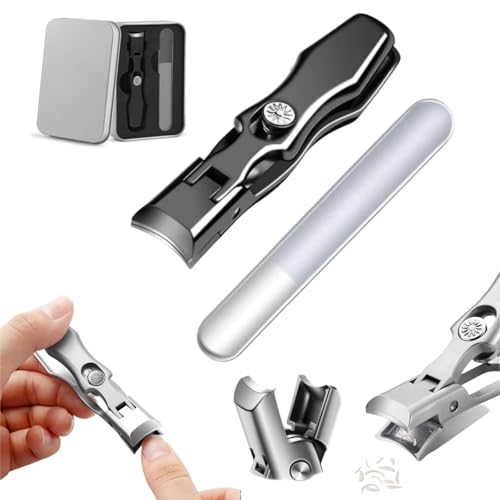 Luxgrip German Toe Nail Clippers for Thick Nails with Nail Files New Ultra Wide Jaw Toenail Clippers Cutter Heavy Duty Anti Splash Stainless Steel Nail Clippers Cutters for Seniors Big(Silver)