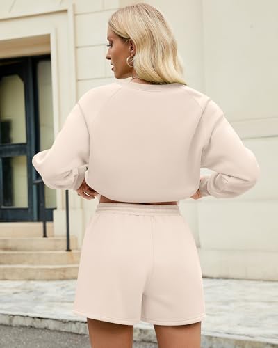 Ficerd Women's 2 Piece Outfits Long Sleeve Pullover Sweatshirt and Sweat Short Lounge Tracksuit Fall Winter Sweatsuit2
