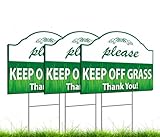 3X Double Sided 8x12 Please Keep Off Grass Plastic Sign with Stake - No Dog Poop Signs for Yard - Pick Up After Your Dog Sign - No Pets No Dogs Allowed or Keep Dogs off Lawn Signs with Grass Stakes