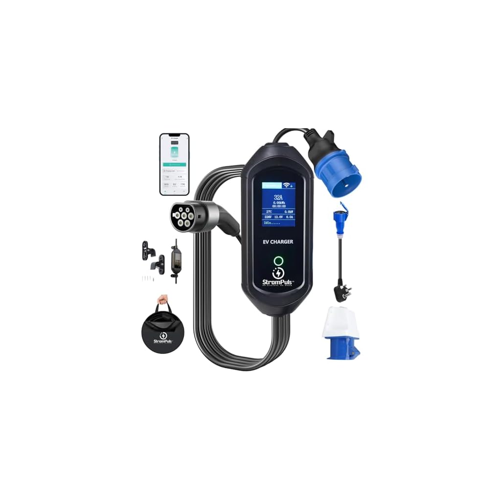 StromPuls 7.2 kW Portable EV Charger, Smart App, 1 Phase, 2.6inch Large Screen, IP65, 5 Meter TPU Cable, Adjustable Amp, Bag,Wall Holder Clips, Pen Protection,Emergency Earthing Off Option (Bundle) 2 StromPuls 7.2 kW Portable EV Charger, Smart App, 1 Phase, 2.6inch Large Screen, IP65, 5 Meter TPU Cable, Adjustable Amp, Bag,Wall Holder Clips, Pen Protection,Emergency Earthing Off Option (Bundle)