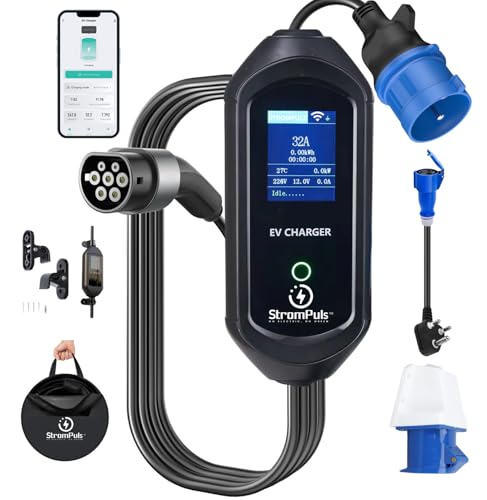 StromPuls-72-kW-Portable-EV-Charger-Smart-App-1-Phase-26inch-Large-Screen-IP65-5-Meter-TPU-Cable-Adjustable-Amp-BagWall-Holder-Clips-Pen-ProtectionEmergency-Earthing-Off-Option-Bundle StromPuls 7.2 kW Portable EV Charger, Smart App, 1 Phase, 2.6inch Large Screen, IP65, 5 Meter TPU Cable, Adjustable Amp, Bag,Wall Holder Clips, Pen Protection,Emergency Earthing Off Option (Bundle)
