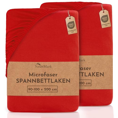 NatureMark Mikrofaser SPANNBETTLAKEN 2er Pack zum Sparpreis! viele Größen und Farben Markenware (Bettlaken 90 x 200 cm - 100 x 200 cm - Rot)
