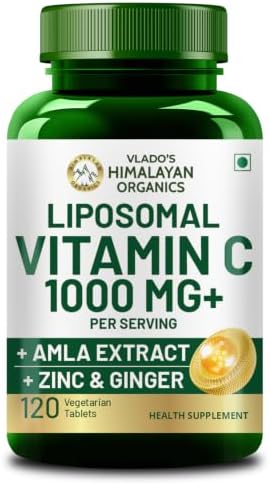 Vlado's Himalayan Organics Natural Liposomal Vitamin C Supplements Amla Extract With Zinc For Immunity & Skincare | Antioxidant Vitamin, Skin Rejuvenation I Vitamin C Tablets - 120 Veg Tablets