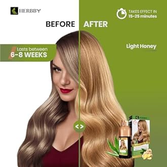 HERBBY Hair Color Shampoo for Gray Hair Coverage&Color Transform with 9 Herbal Extracts –Long Lasting(6-8 Weeks),Shiny,Evenly Colored,Instant Hair Dye Shampoo&Conditioner, 500 Ml (LIGHT HONEY COLOR)
