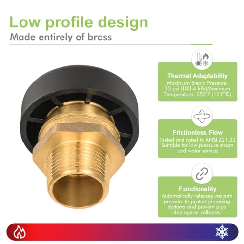 1Pack ORIANSE Vacuum Relief Valve 3/4 Inch，BRASS & TUBULAR Water Service Low Profile Vacuum Relief Valve with Dust Cover for Water and Heater Tank，Brass Leak Proof by ORIANSE - Image 5