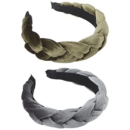 Rinvee Headbands For Women Velvet Braided Headbands Fashion Hairband Criss Cross Hair Accessories, Army Green And Gray #TOP5
