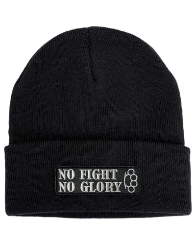 Mütze No Fight No Glory in schwarz I Unisex I bestickter Aufnäher I Beanie Strickmütze Wintermütze