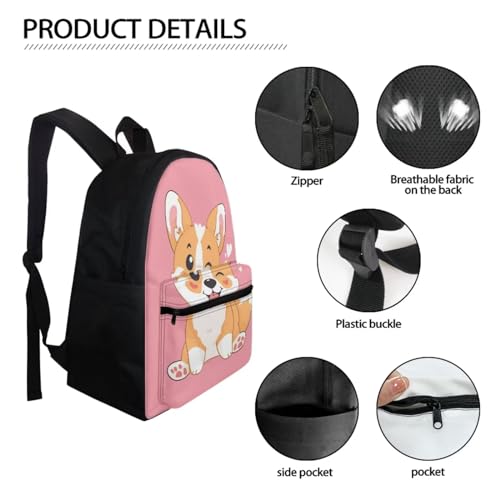 Corgi Backpack for School 5t 6 Years Girls with Lunch Box Cute Animal School Bag and Lunch Bag Set for Primary Middle School 15 Inch Bookbag/Lunchbox for Kids Pencil Case3