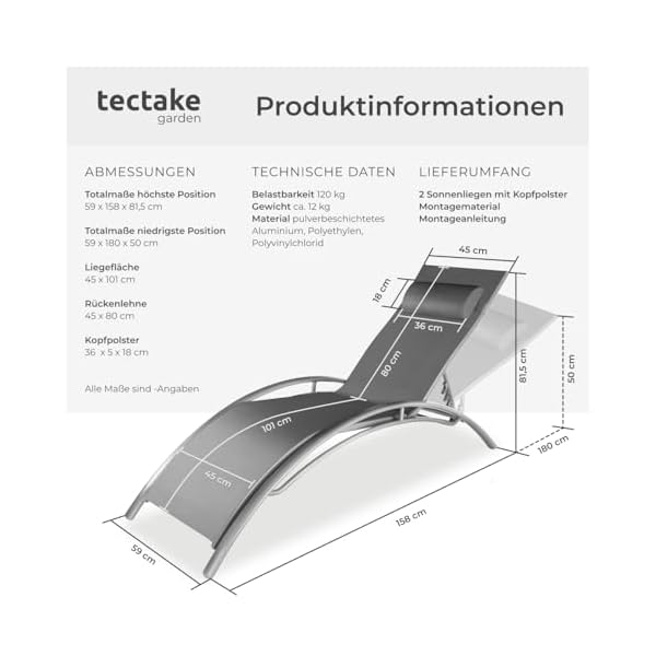 tectake Aluminium Sonnenliege 2er Set Grau