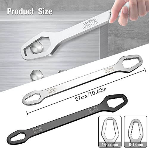 Universal Torx Wrench Double-Head Self-Tightening Wrench, 8-22Mm Universal Wrench, Chrome Vanadium Steel Adjustable Wrench Non-Slip Multi-Purpose For Most Of Nuts And Bolts Repair(Black+Silver) #TOP1