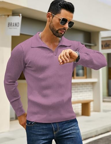 Image of DENIMHOLIC Men's Cotton Full Sleeve Collar Polo Sweater for Men, Rib Knitted Sweaters for Men Winter Sweater for Man