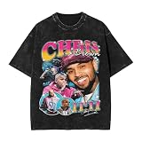 HEILUTKEW Chris Rap Brown Men and Women Retro Casual Fashion Cotton Round Neck Short Sleeve T-Shirt Black Medium