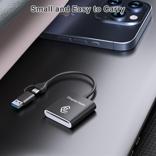 Image of CF Express Type B Card Reader with USB 3.2 (Gen 2) 10Gbps, USB-C & USB-A 2-in-1 Type-B CFexpress Adapter, Compatible with Windows /Mac /Linux /Android, for PC, iPhone 16 /15, Laptops, Tablets, Smartphones